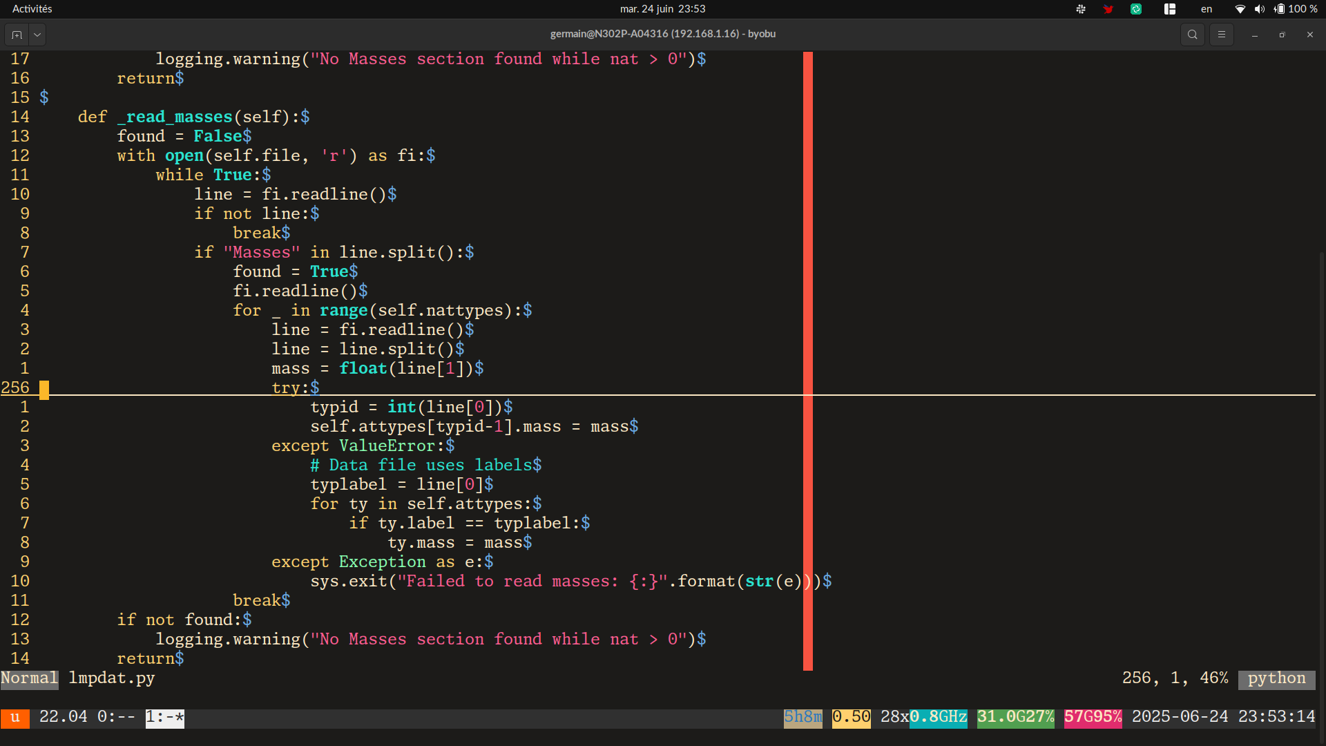 Mon bureau avec une fenêtre Vim ouverte. C’est pas mal hein? C’est
français.