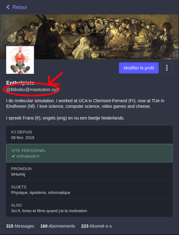 Capture d’écran de l’interface web avec le nom du compte mis en
évidence