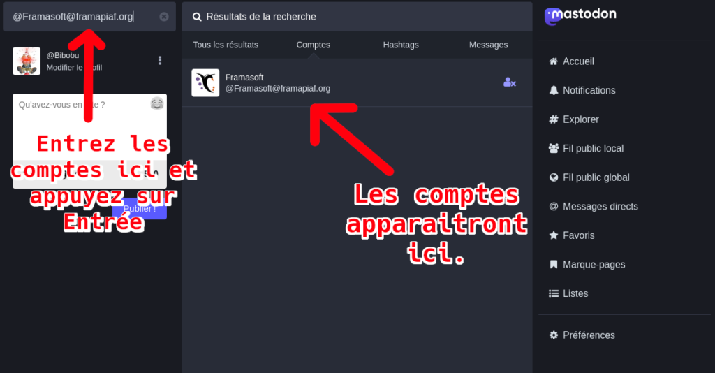 Capture d’écran de la barre de recherche l’interface web mise en
évidence